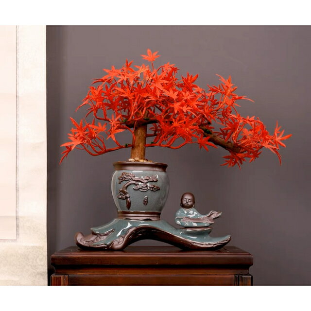 A018408インテリアグリーン 模造迎客紅葉 もみじ 置物 禅意 盆栽装飾品 人工観葉植物