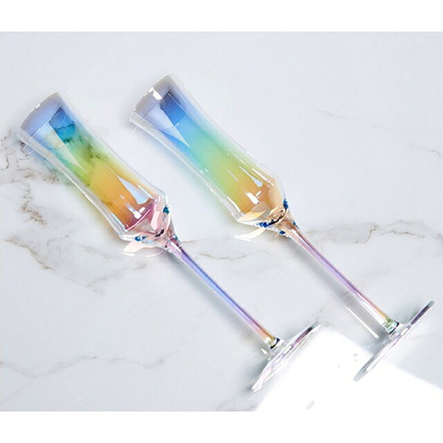 ワイングラス2点セット　シャンパングラス 虹 飲食店 食器 綺麗め 高級感