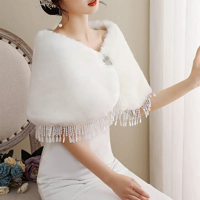 A018974毛皮風ミンクケープ ．ファーショール ファーストール ポンチョ ボレロ ストール