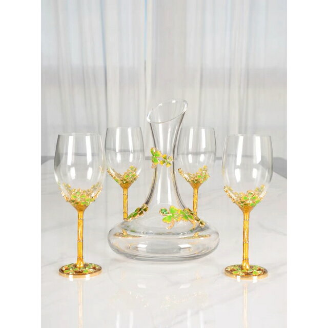 高級ワイングラス 5点セット ワインディキャンタ ★ 花柄 シャンパン グラス