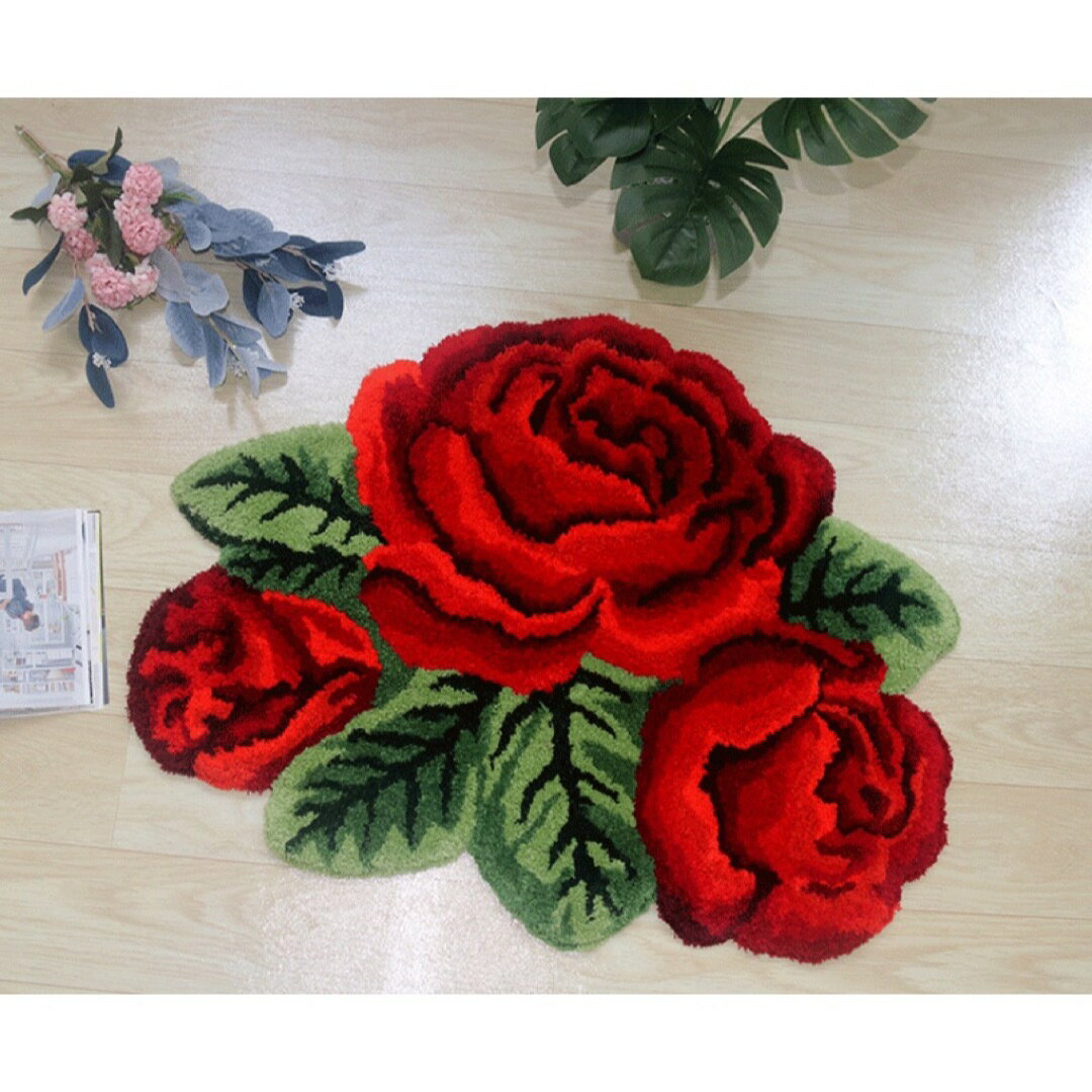 Door Mats - A020882ラグマット リビングマット バラ玄関マット．カーペット薔薇雑貨 赤薔薇