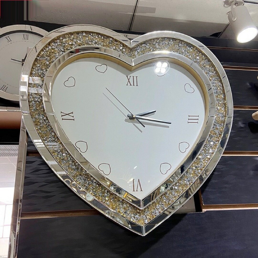 A020948高級壁掛け時計 ラインストーン かけ時計 ガラス掛け時計 キラキラ 部屋飾り