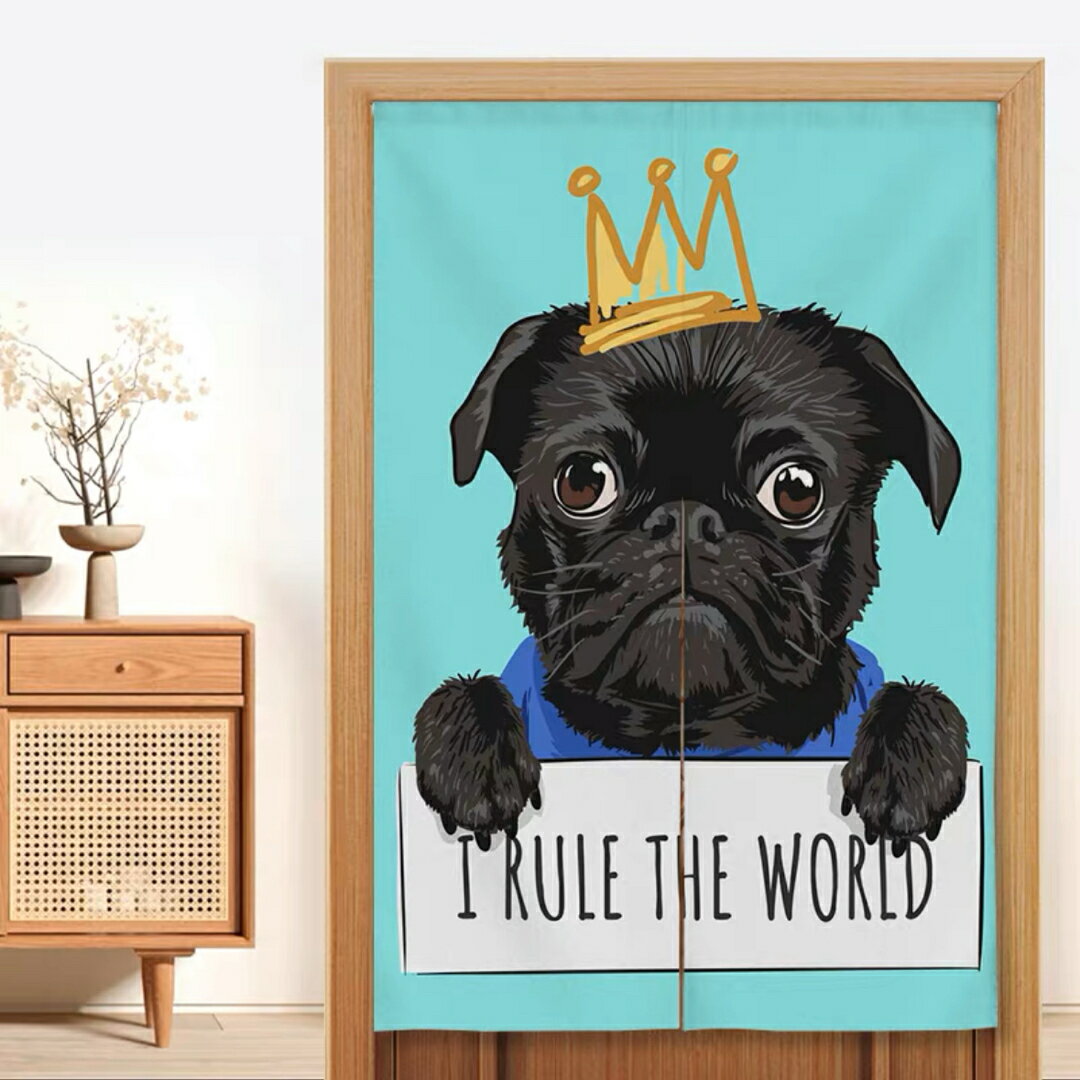 A021105パグ のれん ロング 暖簾PUG犬柄 イヌ 間仕切り 洋風 おしゃれ パグ雑貨