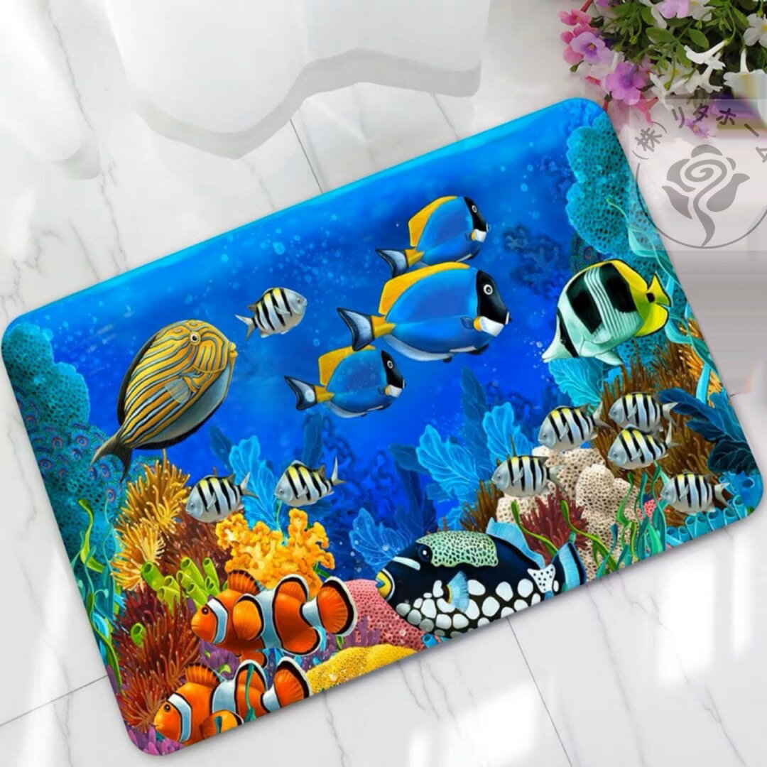 A019013ラグマット リビングマット　玄関マットカーペット お風呂マット　 海　魚