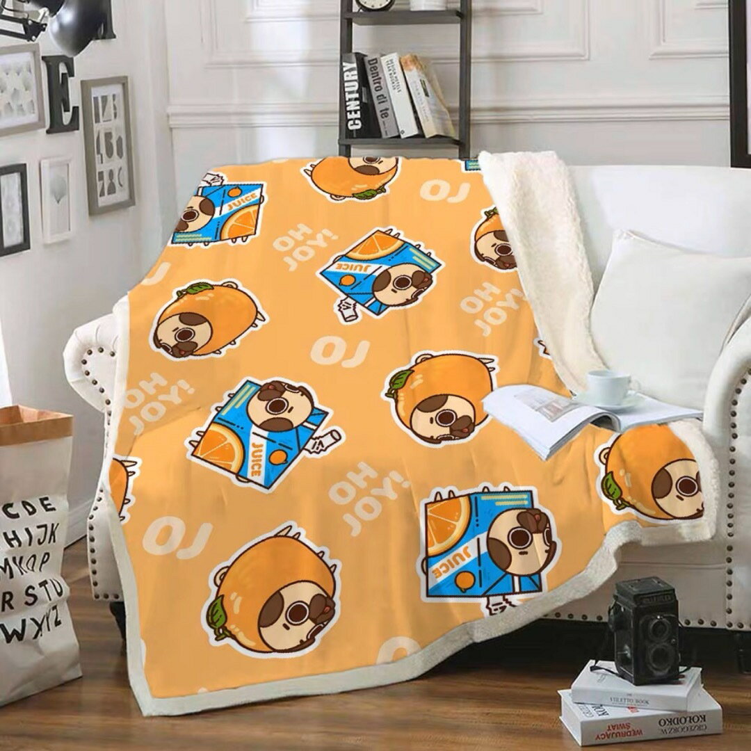 A019092可愛い 毛布 ブランケット ひざ掛け かけ布団100x150パグ雑貨