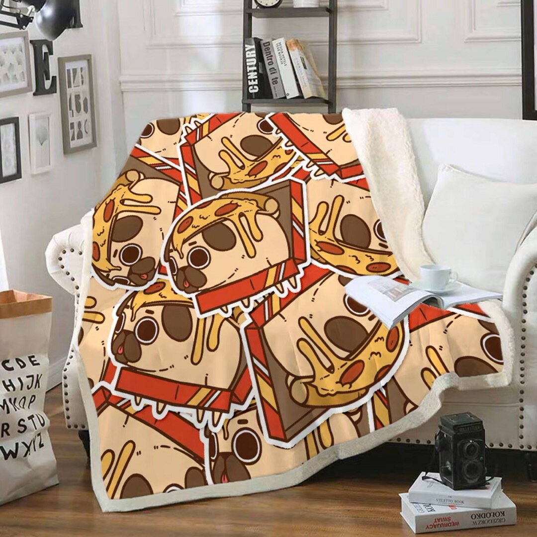 A019094可愛い 毛布 ブランケット ひざ掛け かけ布団100x150パグ雑貨