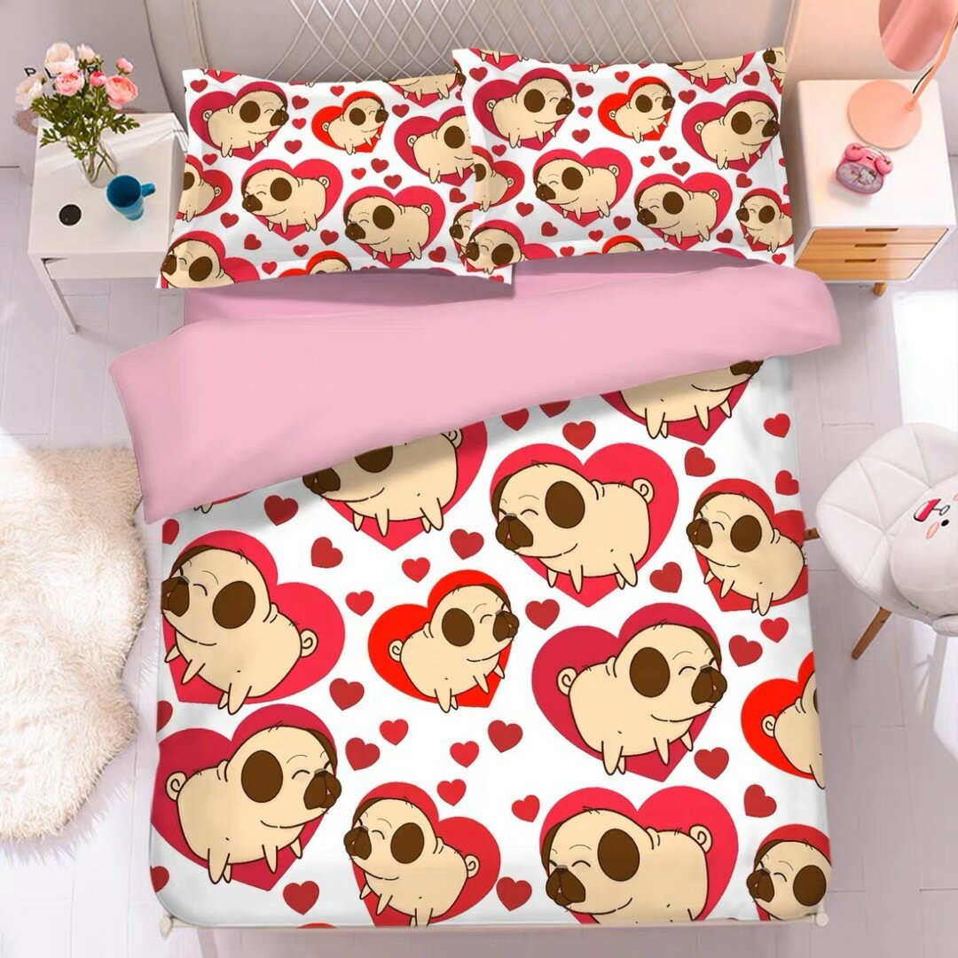 Cover Sets - A019119ワイドダブル ベッド用品4点セット ．寝具 枕カバー掛け布団カバー パグ雑貨