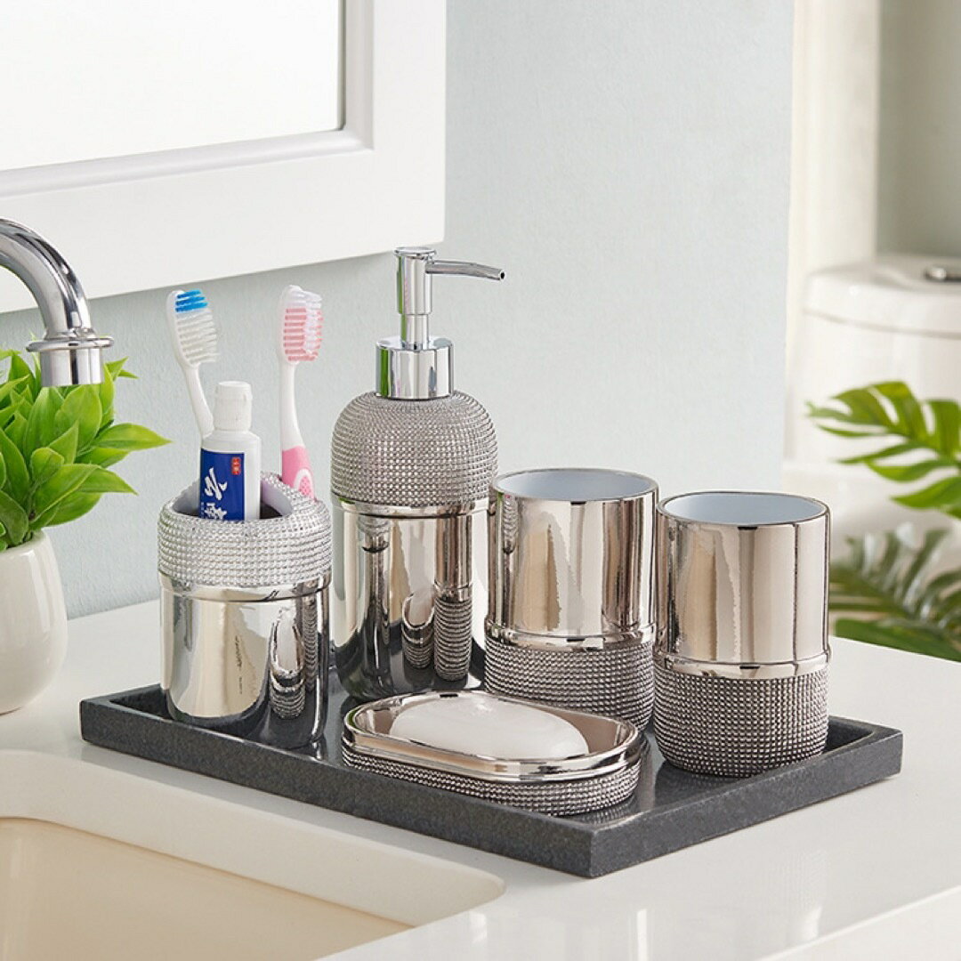 A030882高級サニタリー6点セットディスペンサー 歯ブラシスタンド ．洗面所用品