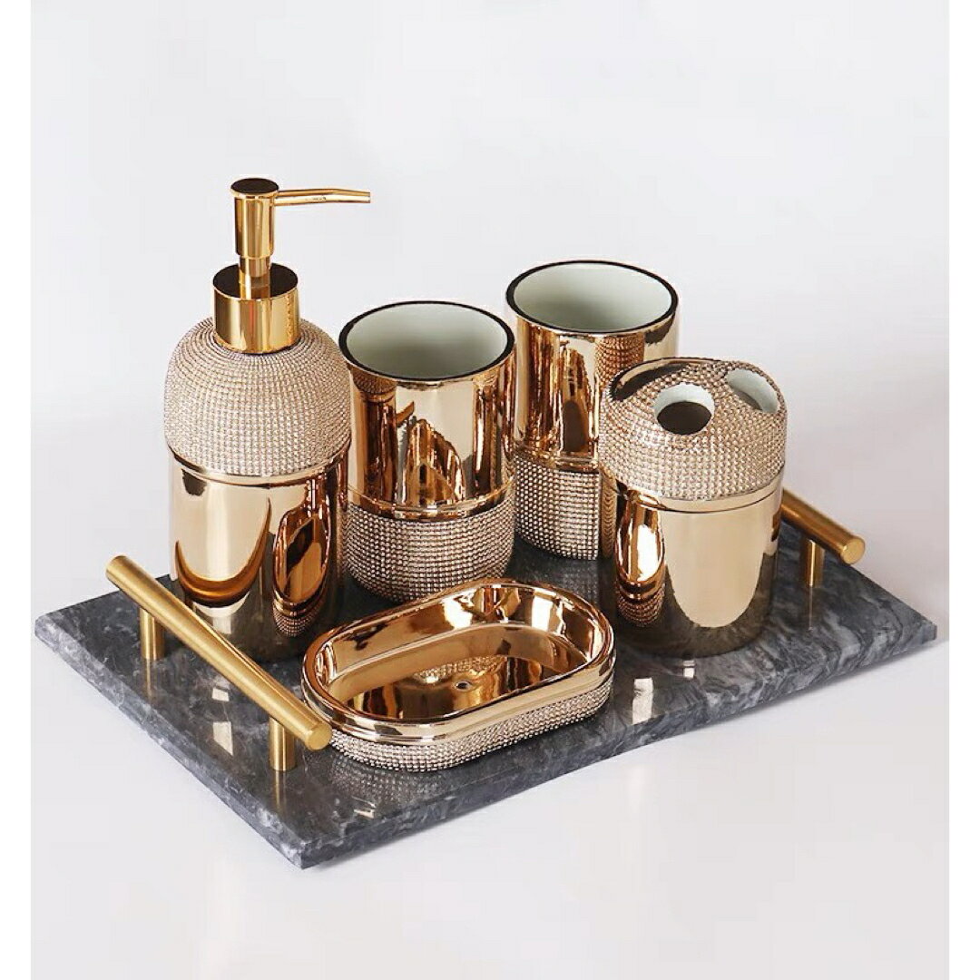 A030884高級サニタリー6点セットディスペンサー 歯ブラシスタンド ．洗面所用品