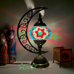 ボヘミア調トルコテーブルランプ モロッコ風照明スタンドライト．手作りモザイクステンドグラス アンティーク調　卓上ステンド