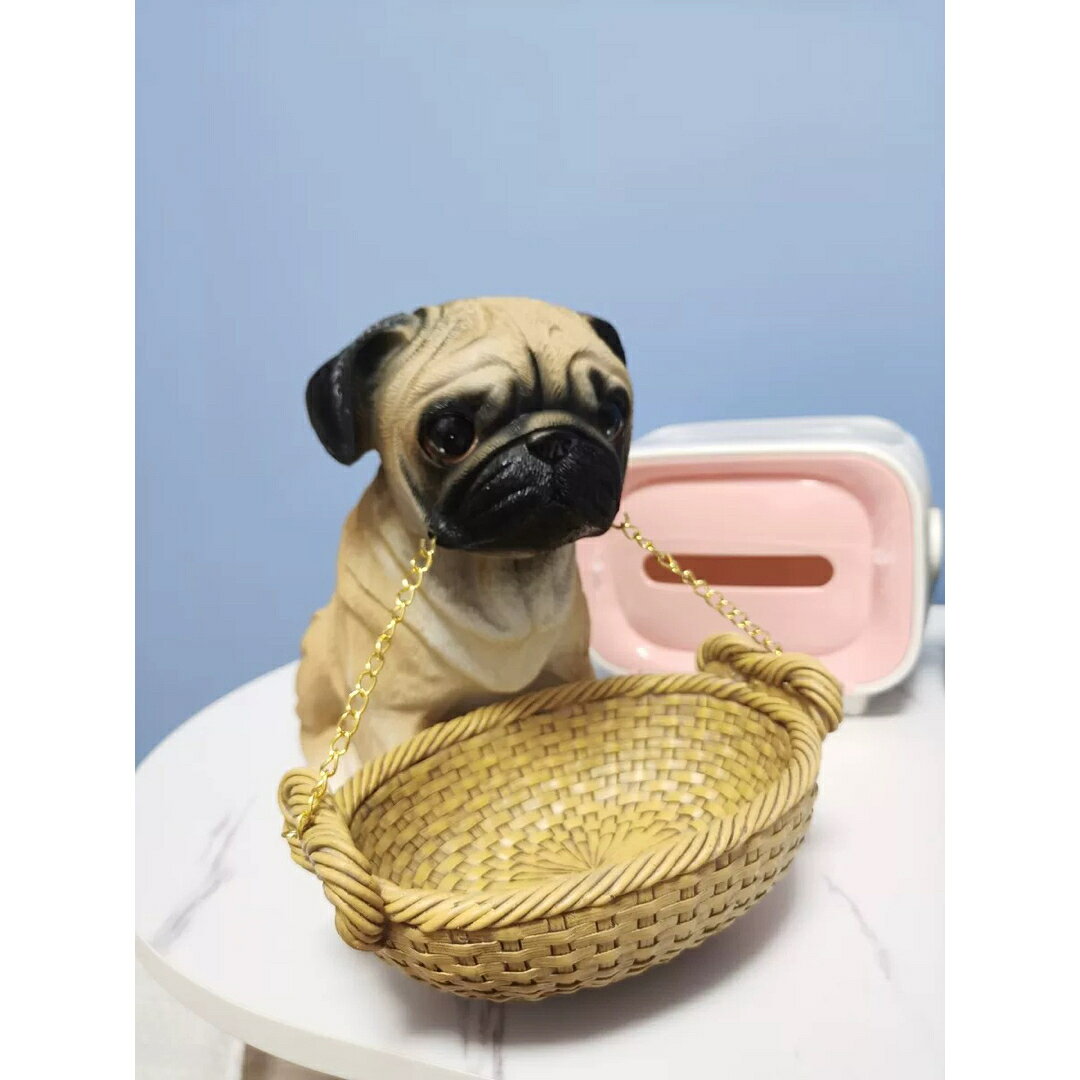 A036997パグ置物 小物入れドッグ 犬 収納ボックス 卓上収納 かご 小物入れ