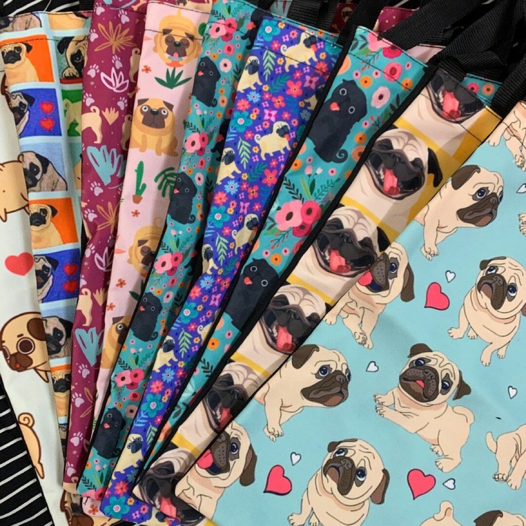 A037045トートバッグ コットン 肩掛け 散歩バッグ パグ雑貨 パグシリーズ 犬 PUG [2]