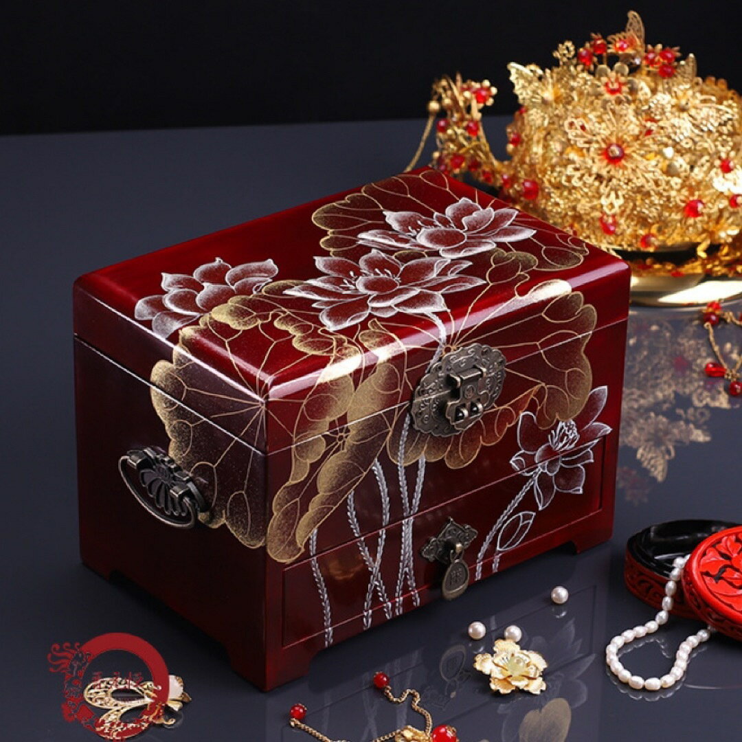 Rakuten - A060971高級感 漆器 天然シェル 木製　純手作り製作 ジュエリーボックス宝石箱 小物入れ