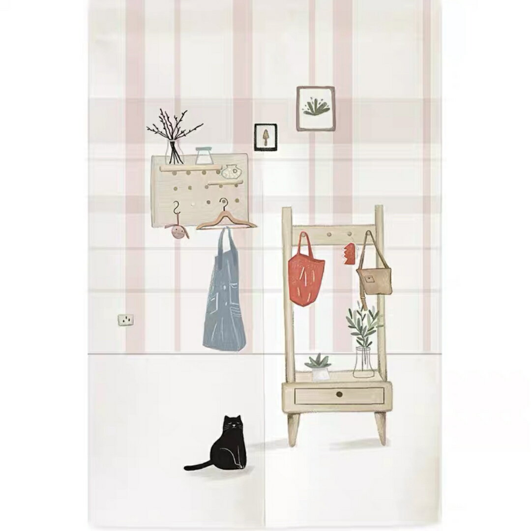 A037152のれん ロング 暖簾 85×150 間仕切り 洋風 輸入雑貨 猫柄cat ネコ