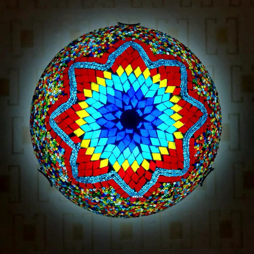 A031989ボヘミア調 モロッコ風ペンダントライト ステンドグラス天井照明 電源直結タイプ