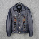 A060639レザージャケット カウハイド 牛革 革ジャン ナバホ柄 本革ライダースジャケット