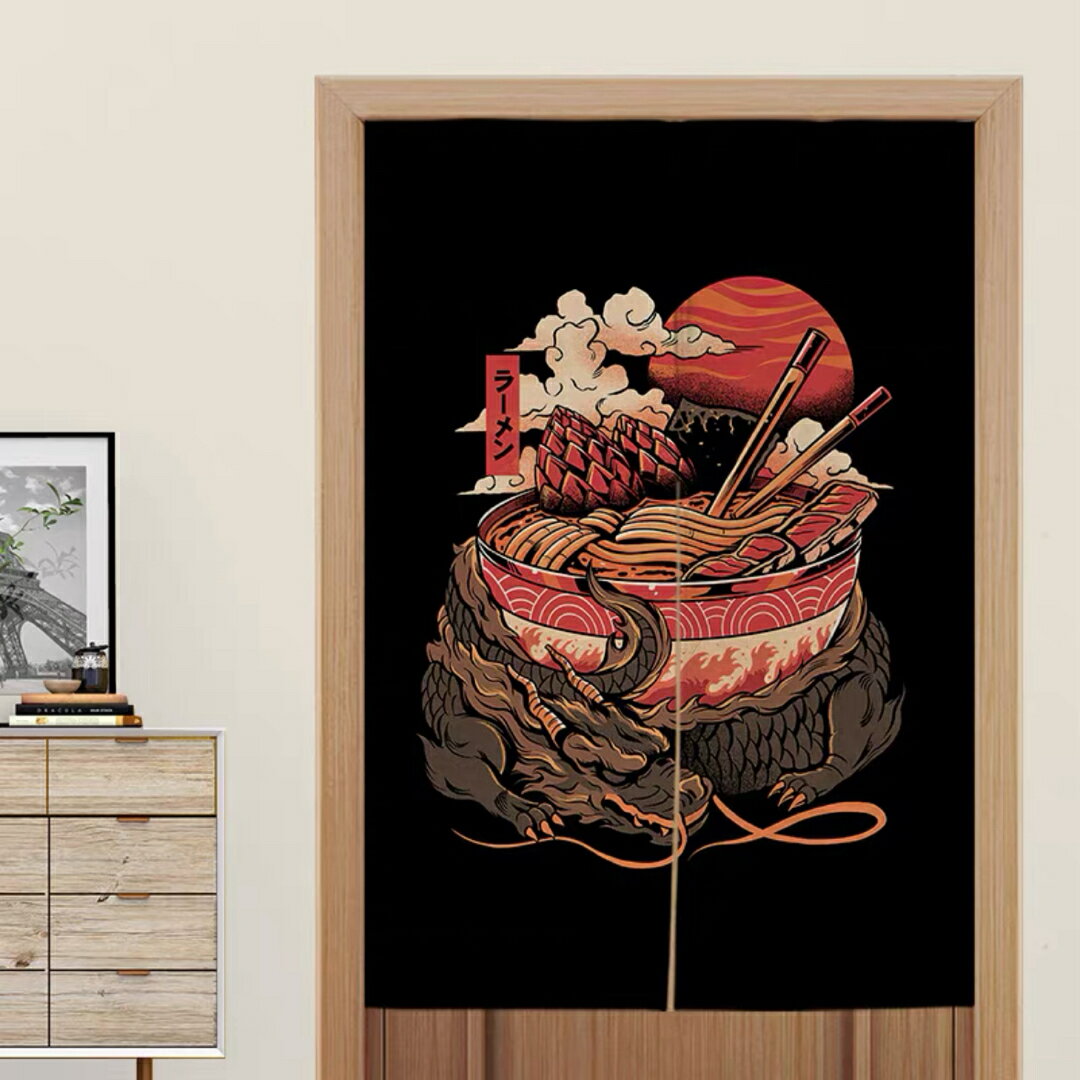 A037767目隠し 玄関カーテン のれん ロング暖簾80×140 間仕切り 猫柄 和風ネコ