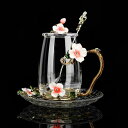 A037787ガラス製ティーコーヒーカップ カップ&ソーサー1客 花柄 琺瑯質彩カップ