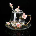 A037788ガラス製ティーコーヒーカップ カップ&ソーサー1客 花柄 琺瑯質彩カップ