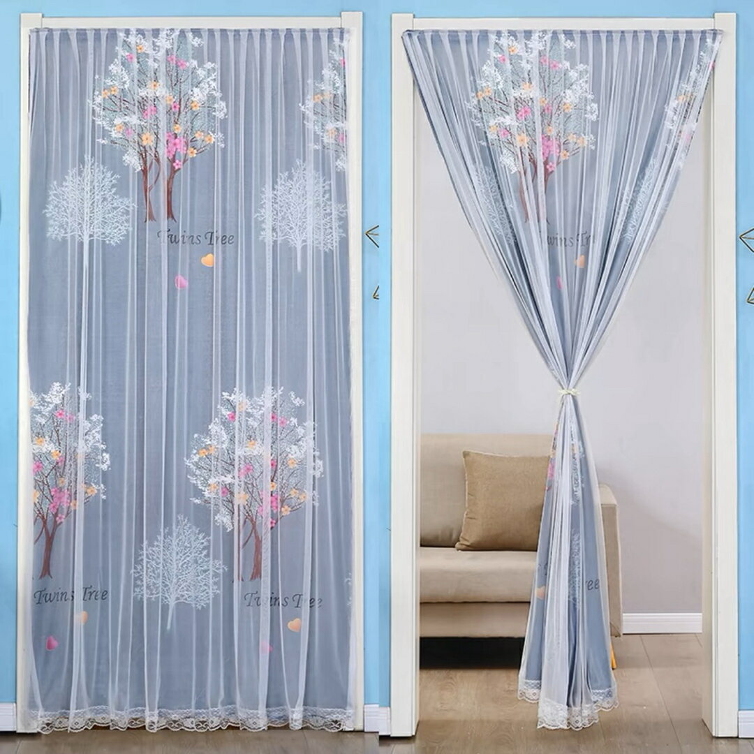 A037942のれん ロング レース フ姫系二重タイプ暖簾 間切り レース シフォン 姫系雑貨