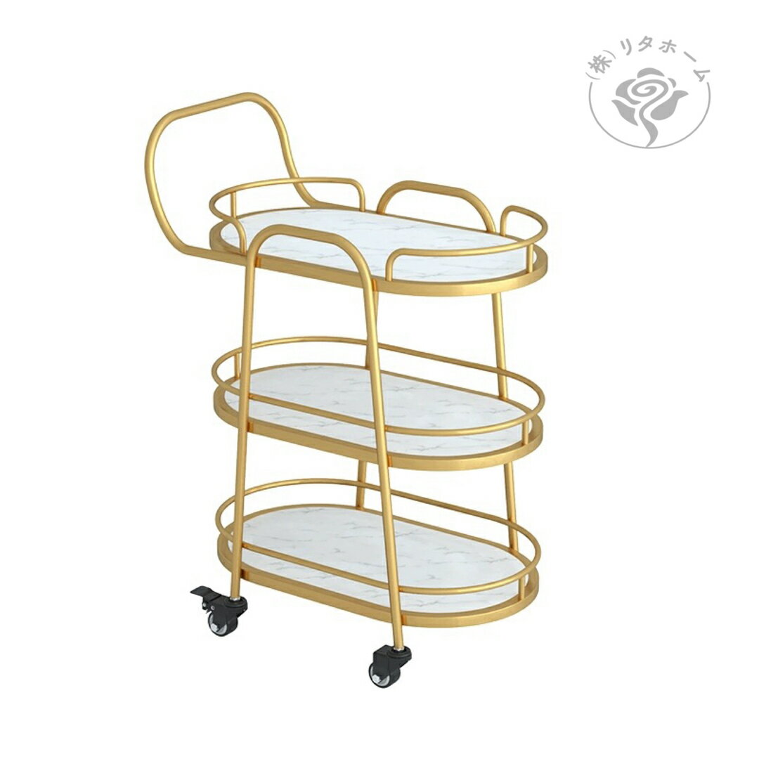 A037964カフェカート サイドテーブル ．小物入れ．キッチンワゴン．カートワゴン人造大理石