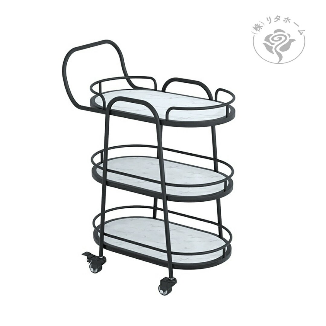 A037967カフェカート サイドテーブル ．小物入れ．キッチンワゴン．カートワゴン人造大理石