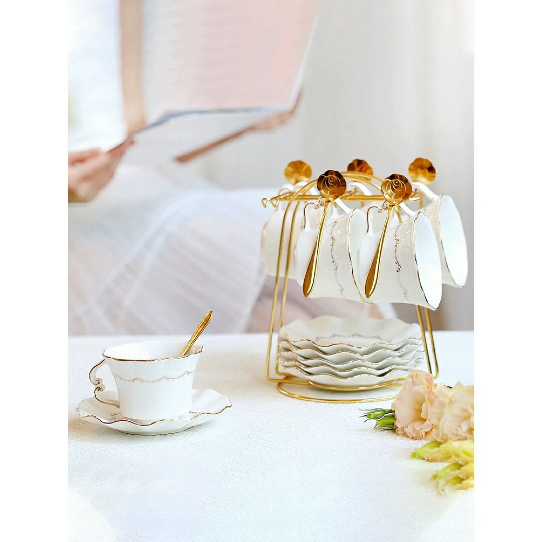 A038048ティー・コーヒーカップセット カップ＆ソーサー6客セット ．陶器ティーセット