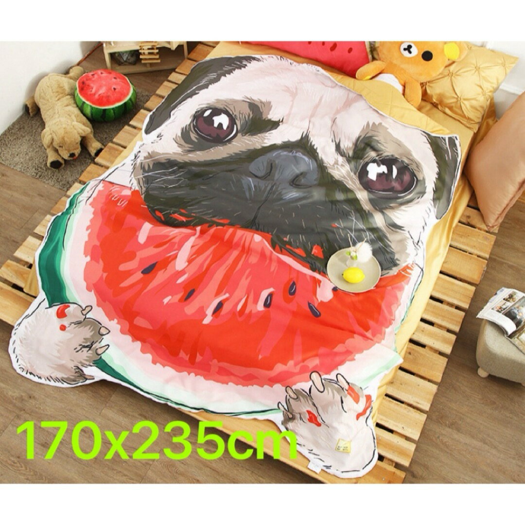 可愛いパグ毛布 犬柄ブランケットひざ掛け 夏かけ布団170x235cm PUG柄