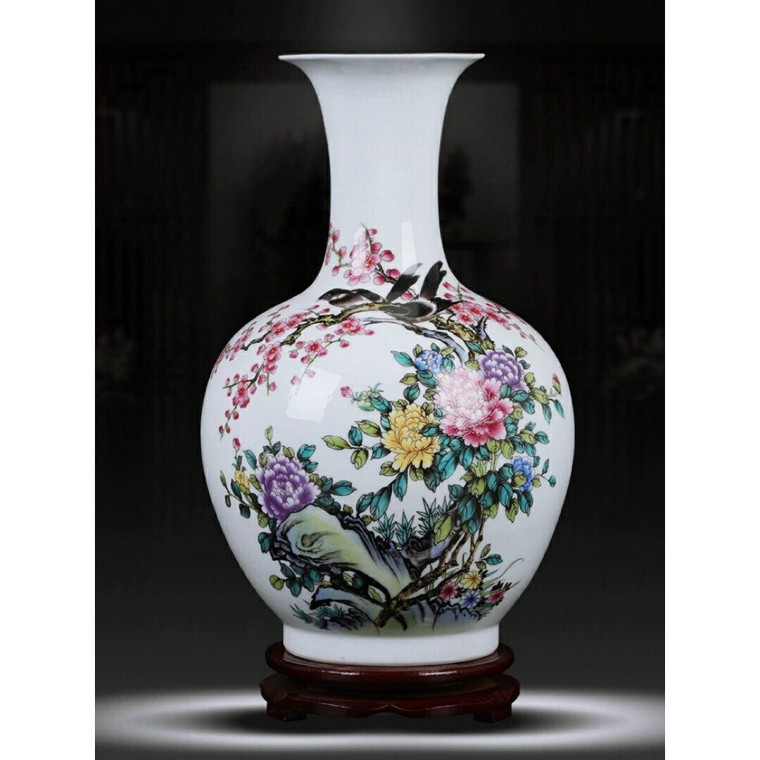 A038066景徳鎮花瓶 かびん 花器 花入れフラワーベース花柄 高級感 置物 陶磁器工芸