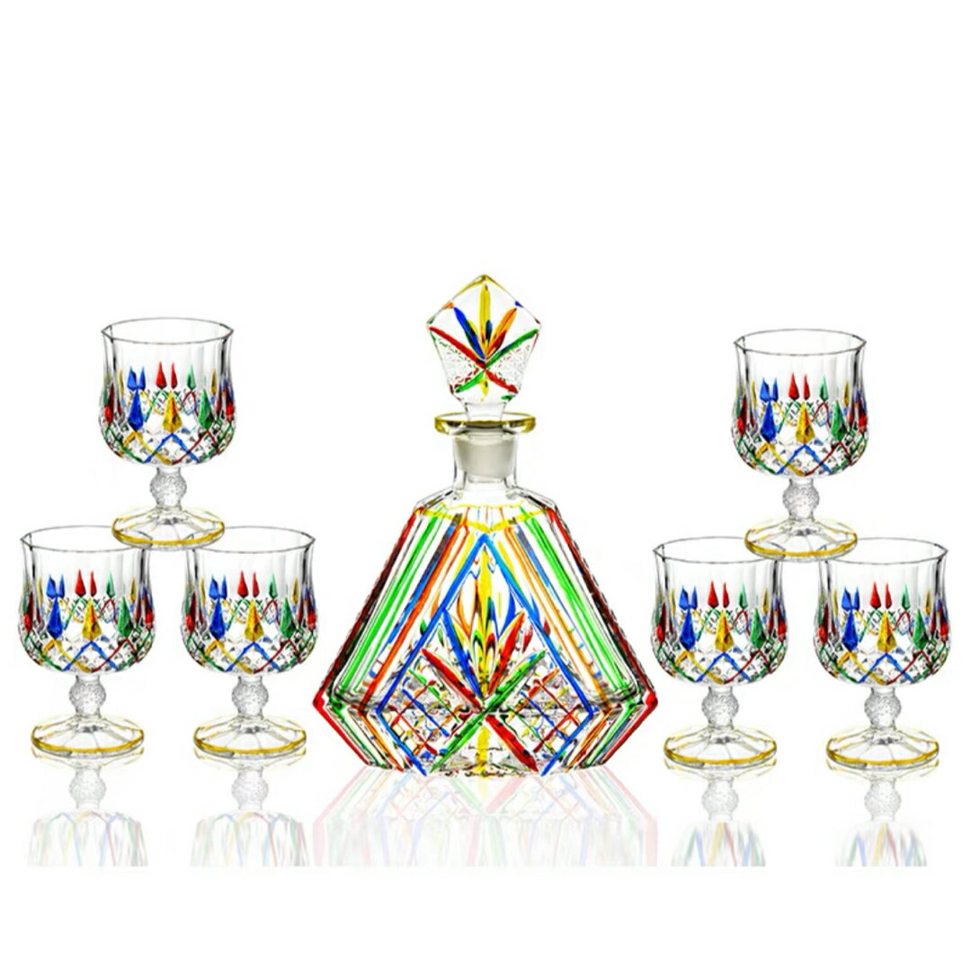 A038075高級デカンタとグラスセット ガラス食器 ウイスキーグラス ロックグラス7点セット