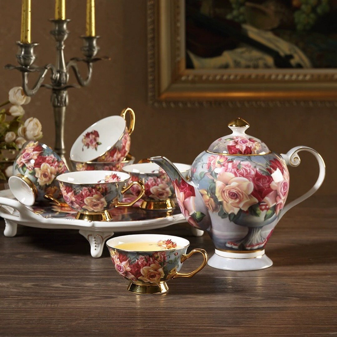 樂天商城 - A038165高級西洋ティー・コーヒーカップセット カップ6客セット花柄 姫系陶器ティーセット