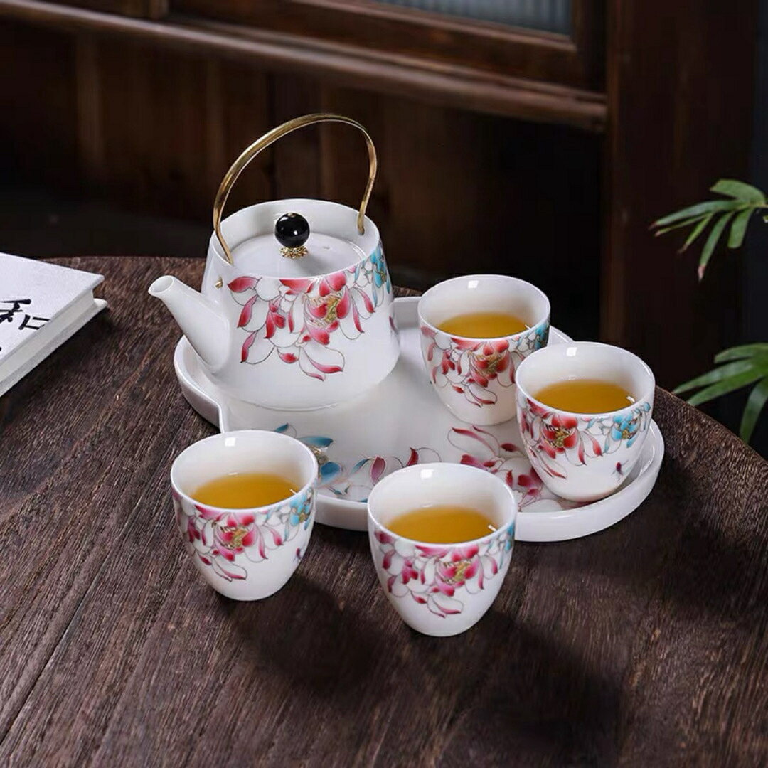 A0384034客茶器揃 湯呑 急須 ポット 茶器セット ティーセット 食器 和風 花柄