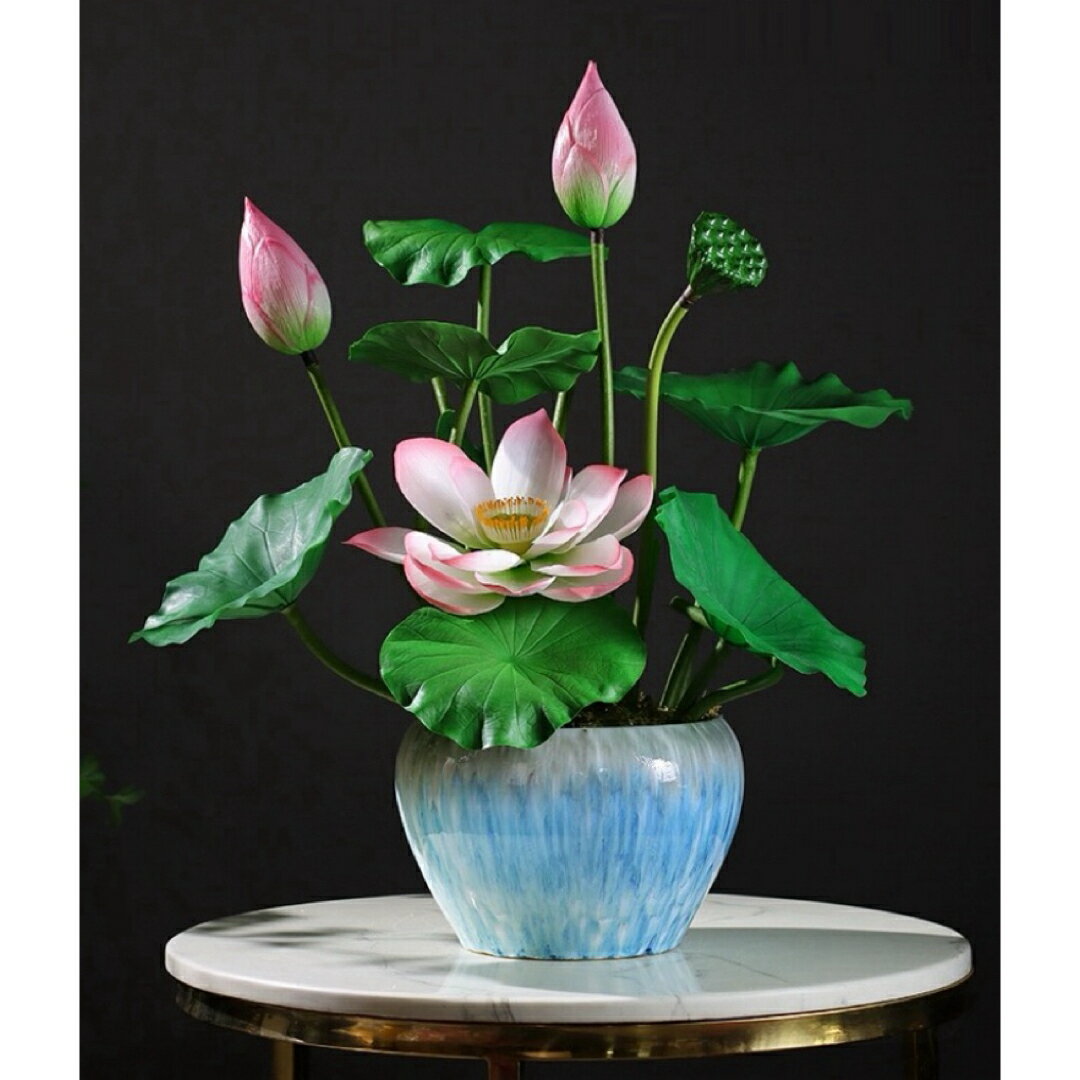 A038440造花 盆栽 インテリアフラワー お部屋の装飾 フラワーポット入り ハス造花ブーケ