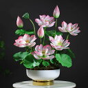 A038441造花 盆栽 インテリアフラワー お部屋の装飾 フラワーポット入り ハス造花ブーケ