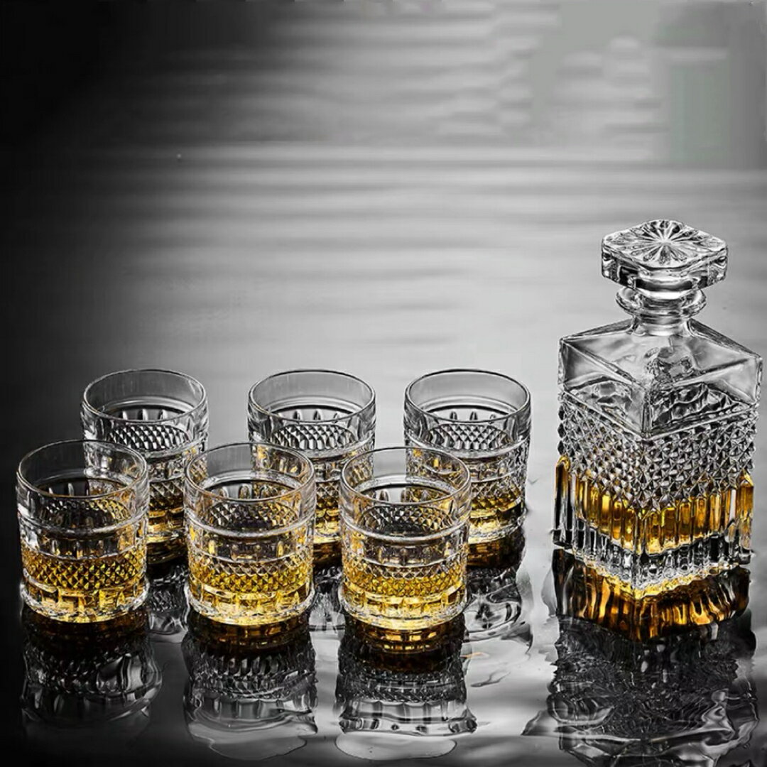 A038481高級デカンタとグラスセット ガラス食器 ウイスキーグラス ロックグラス7点セット