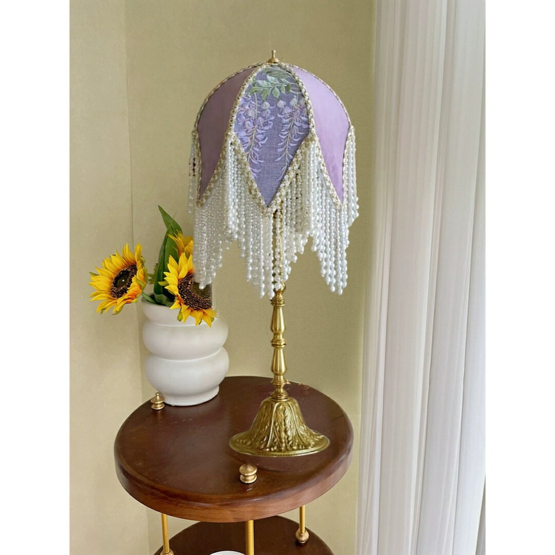 A038593高級照明スタンドライト テーブルランプ デスクライト姫系雑貨 花柄刺繍ステンド