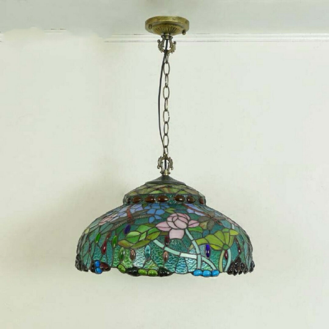 A038658ステンドグラス．ペンダントライト豪華天井照明ステンドグラスランプ ガラス工芸品