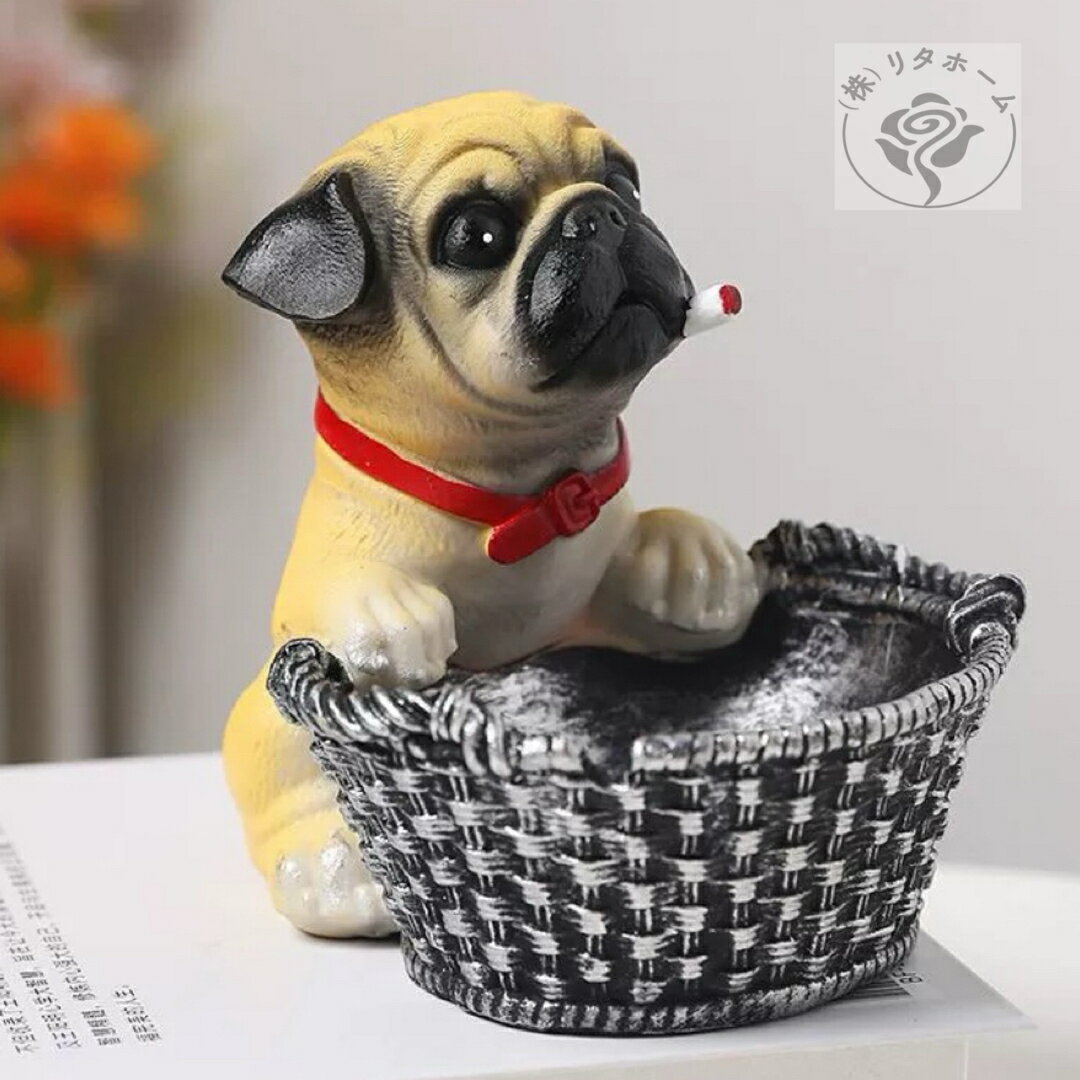 A038837犬型 灰皿 イヌ 卓上収納　小物入れ パグ雑貨 キーケース　置物 PUG
