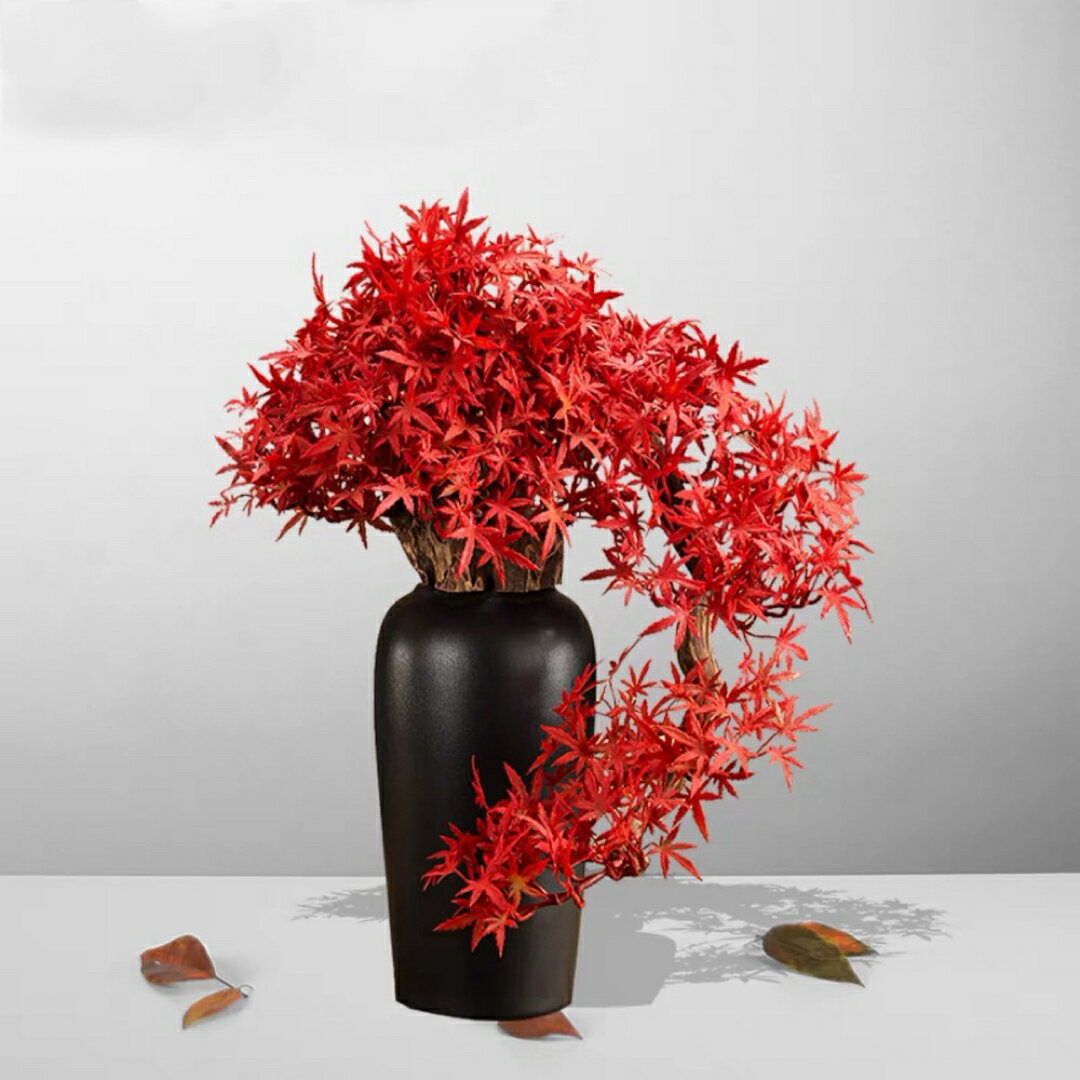 A039098インテリアグリーン高級模造迎客紅葉盆栽 置物 禅意迎客松盆栽装飾品 人工観葉植物