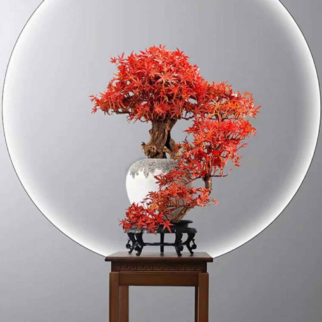 A039100インテリアグリーン高級模造迎客紅葉盆栽 置物 禅意迎客松盆栽装飾品 人工観葉植物