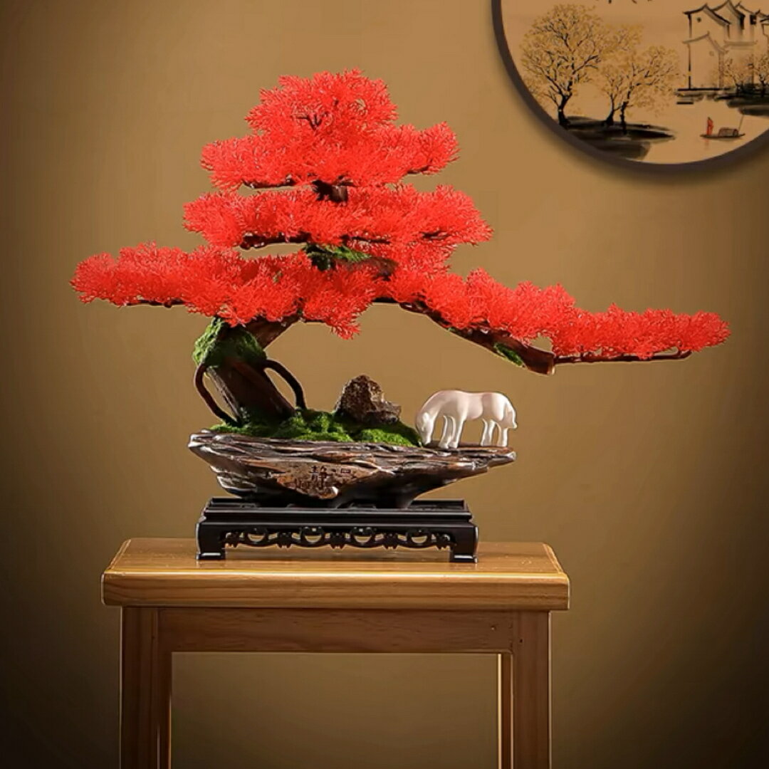 A039115インテリアグリーン 高級模造迎客松盆栽 置物 禅意迎客松盆栽装飾品人工観葉植物