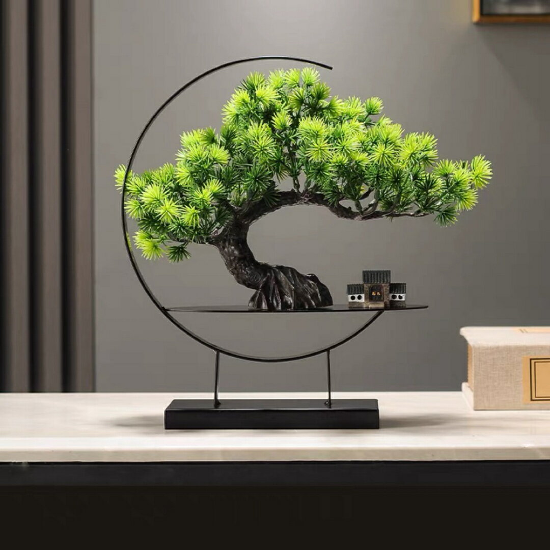 A039123インテリアグリーン 模造迎客松盆栽 置物 禅意迎客松盆栽装飾品人工観葉植物