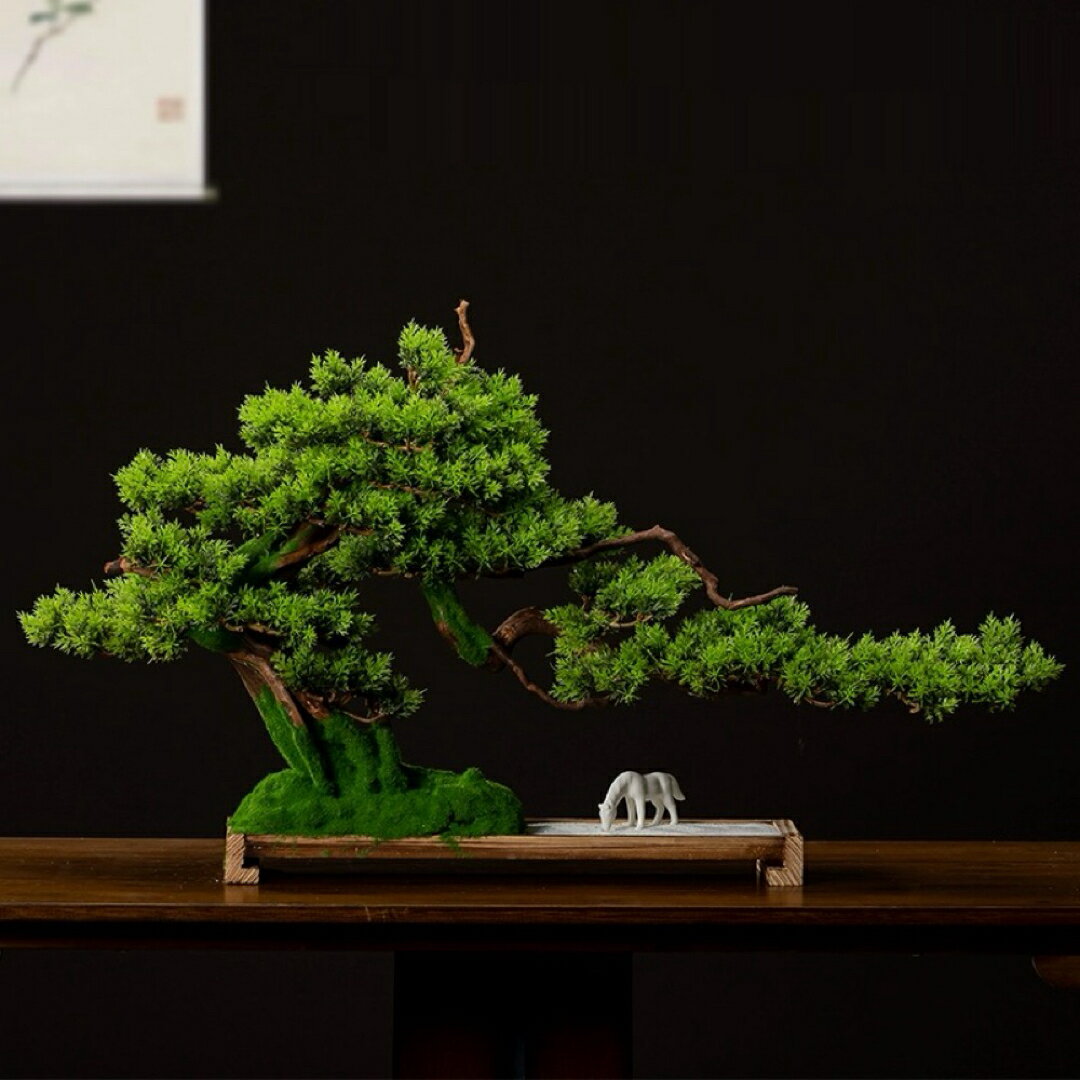 A039133インテリアグリーン 高級模造迎客松盆栽 置物 禅意迎客松盆栽装飾品人工観葉植物
