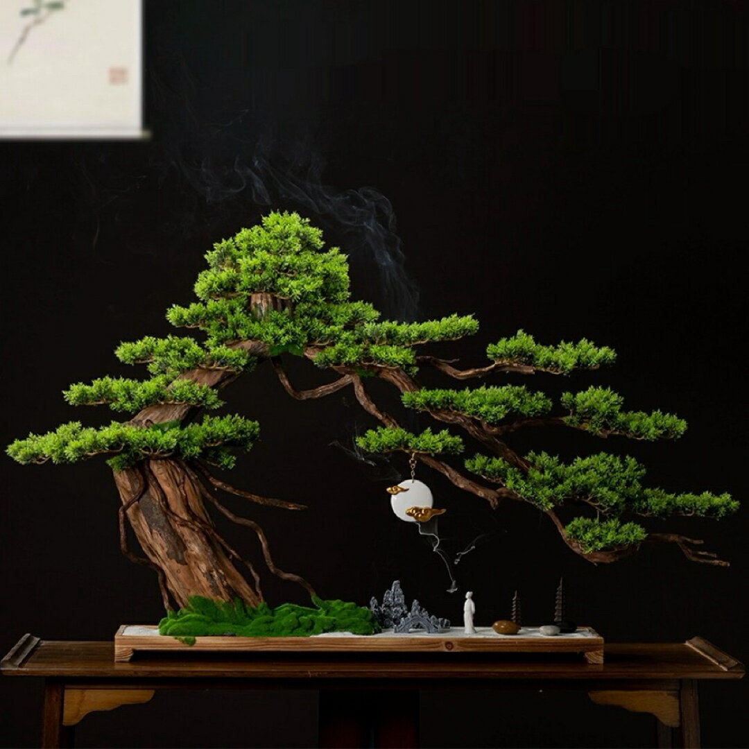 A039141インテリアグリーン 高級模造迎客松盆栽 置物 禅意迎客松盆栽装飾品人工観葉植物