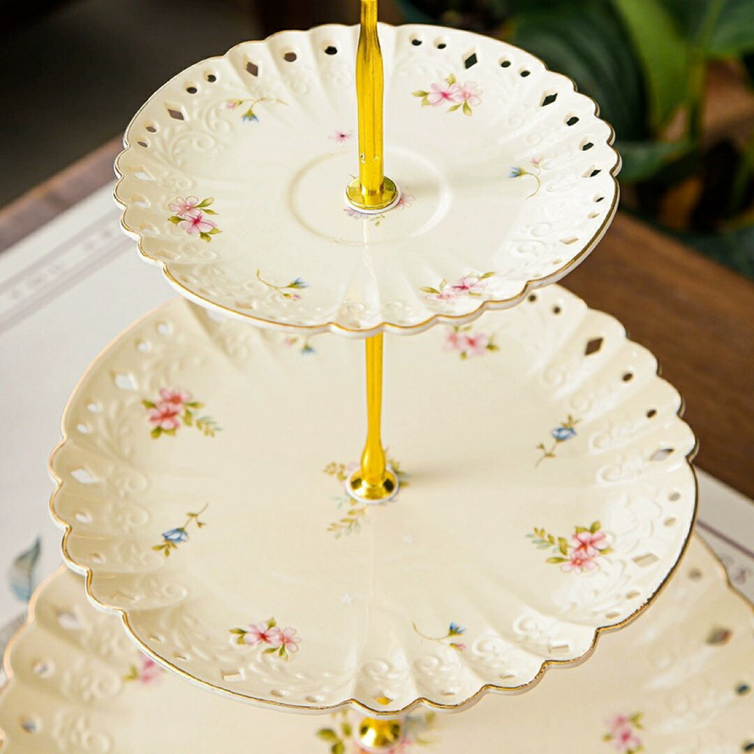 A039278ケーキスタンド プレート3段セット アフタヌーンティー フルーツ トレー皿 花柄