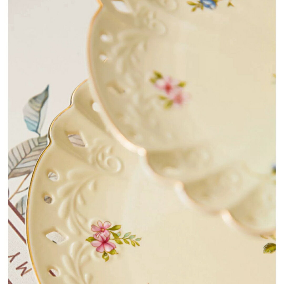 A039278ケーキスタンド プレート3段セット アフタヌーンティー フルーツ トレー皿 花柄 [2]