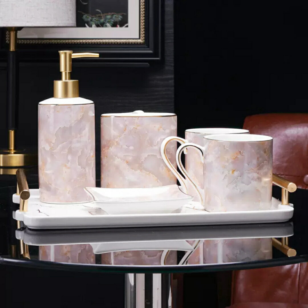 A039312高級サニタリー6点セット．ディスペンサー 歯ブラシスタンド バス用品 洗面所用品