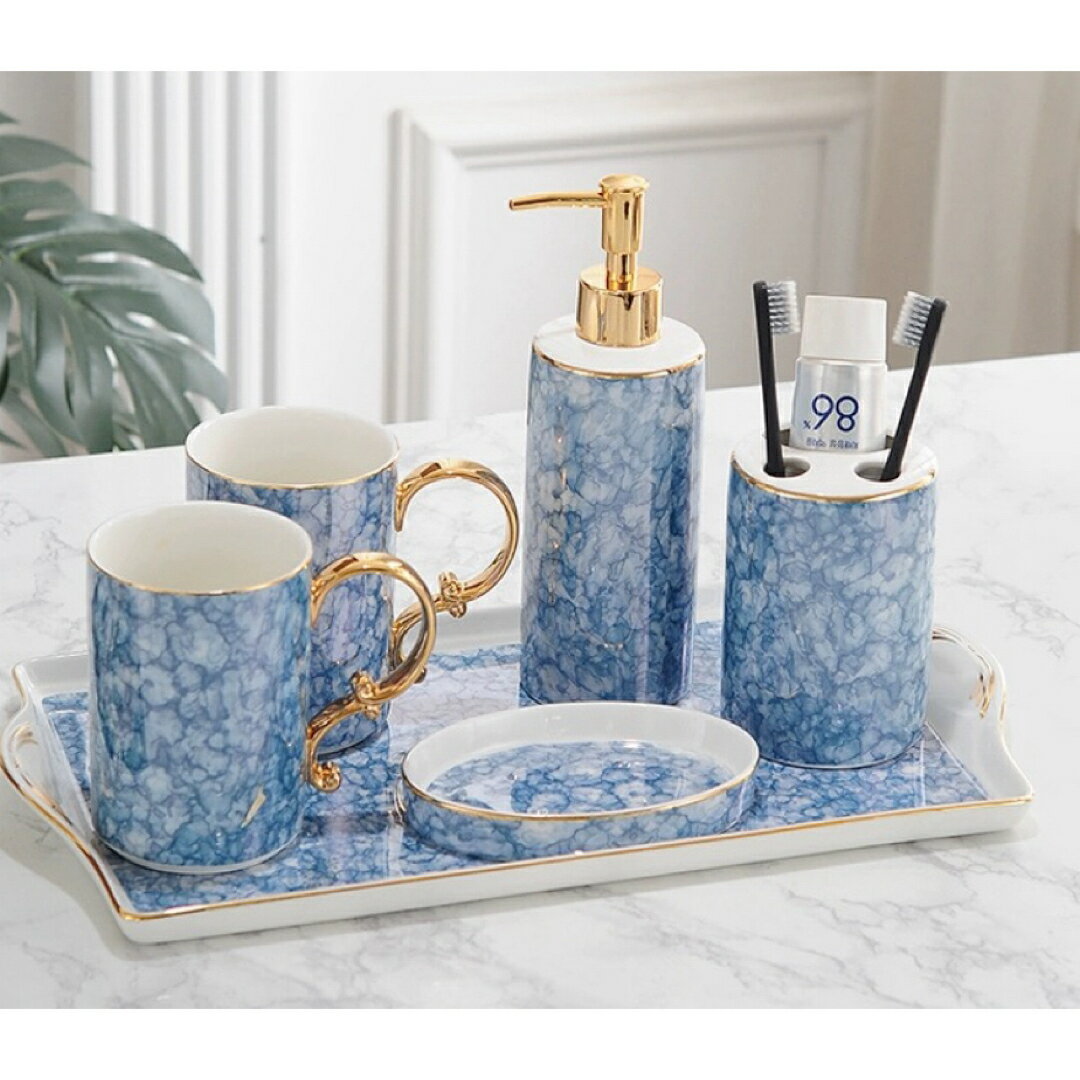 A039313高級サニタリー6点セット．ディスペンサー 歯ブラシスタンド 洗面所用品