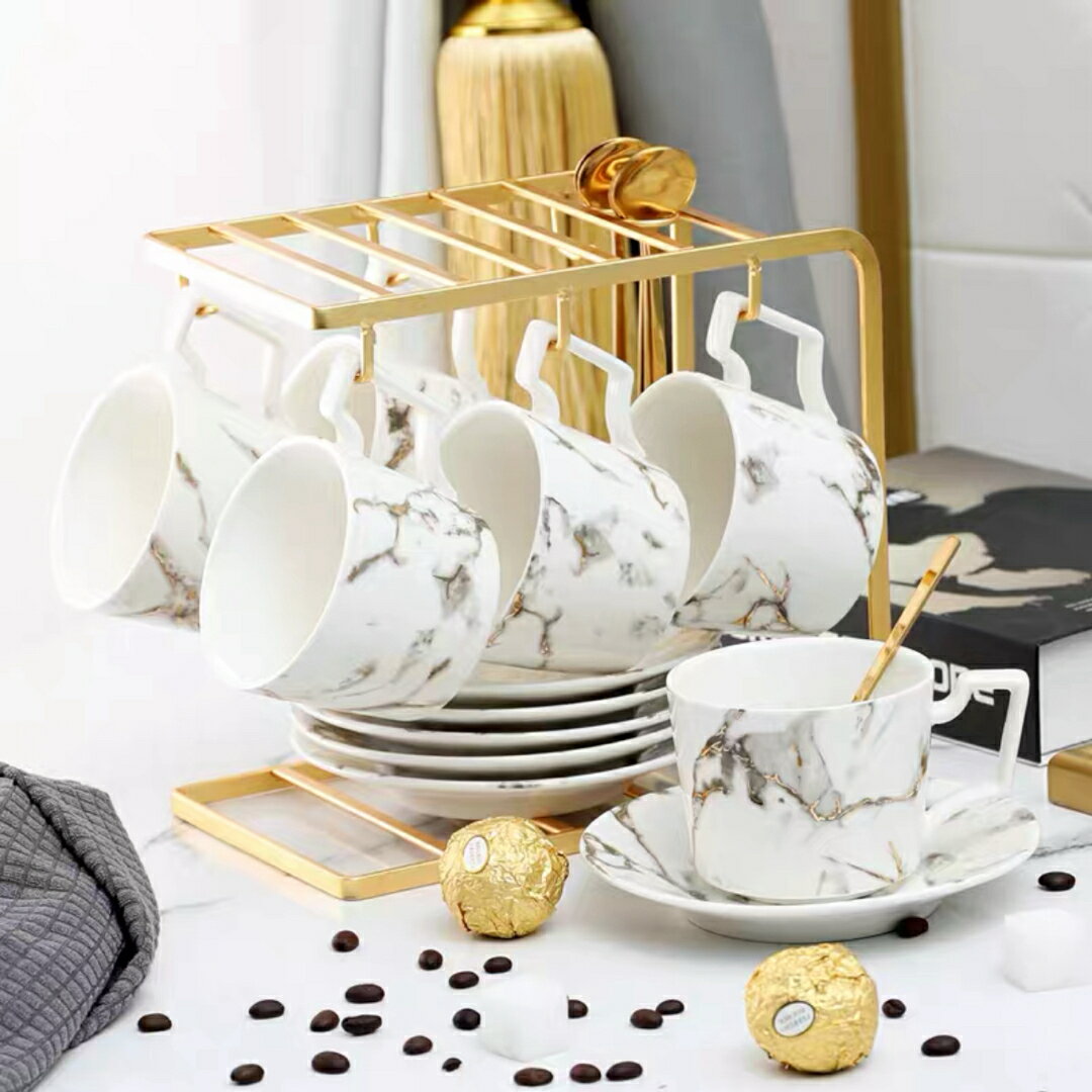 A039396高級感ティー・コーヒーカップセット カップ＆ソーサー6客 陶磁器ティーセット