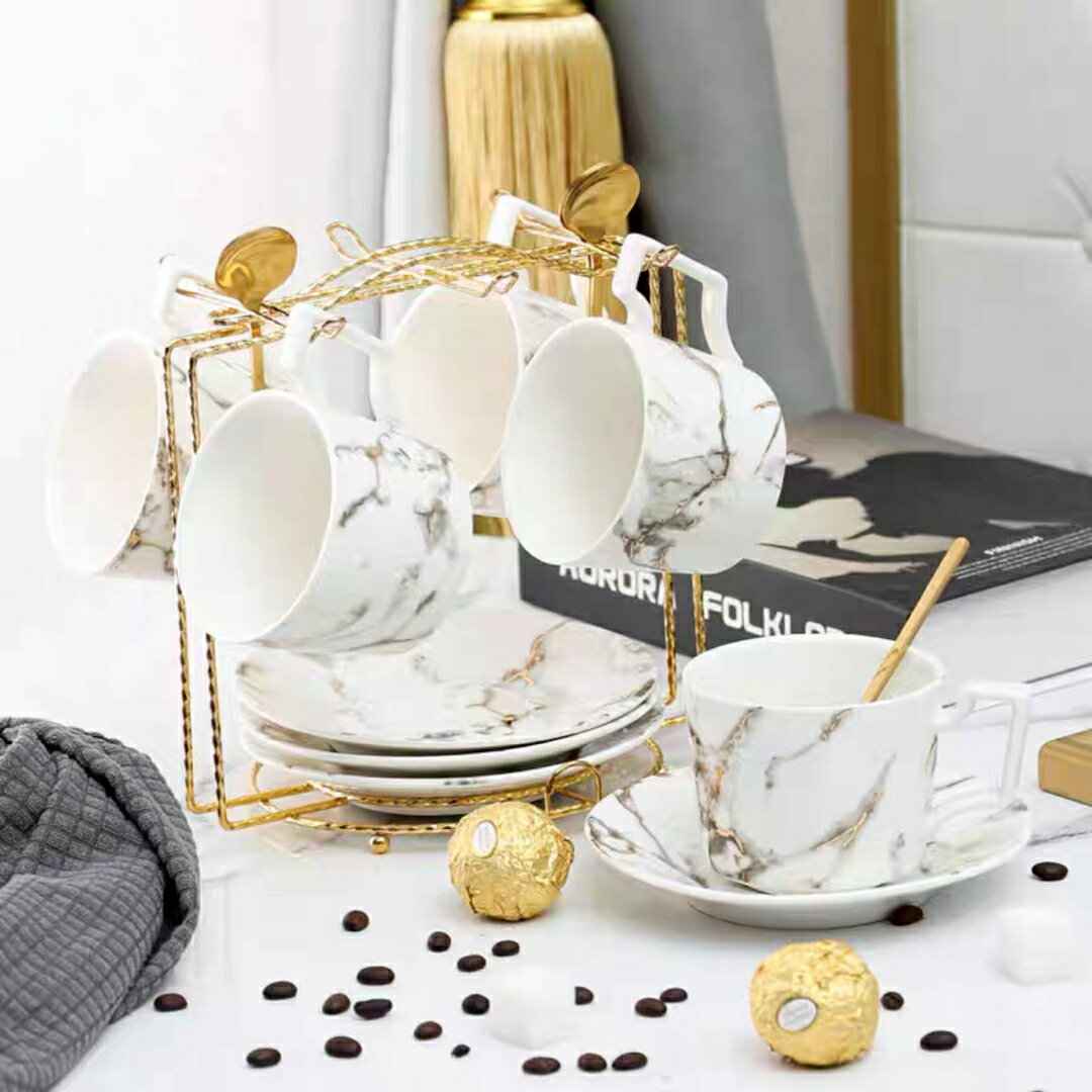 A039400高級感ティー・コーヒーカップセット カップ＆ソーサー4客 陶磁器ティーセット